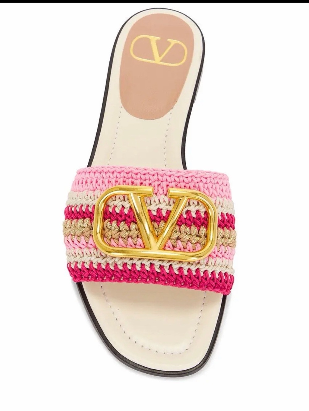 Valentino Garavani V Logo Pink Crochet Sandal Slide 38.5 euro